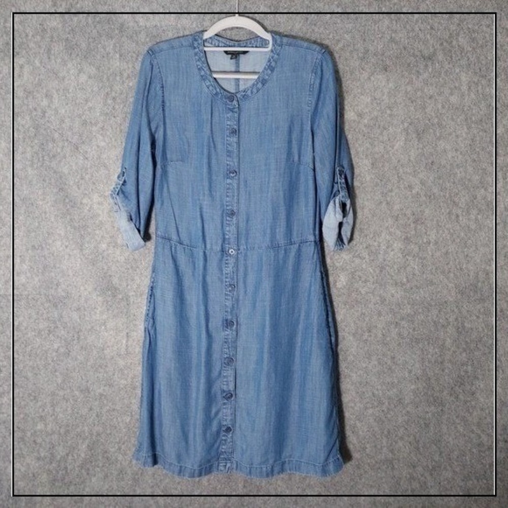 Banana Republic Women Dress 6 Blue Coastal Button Front Roll Tab Sleeve Shirt